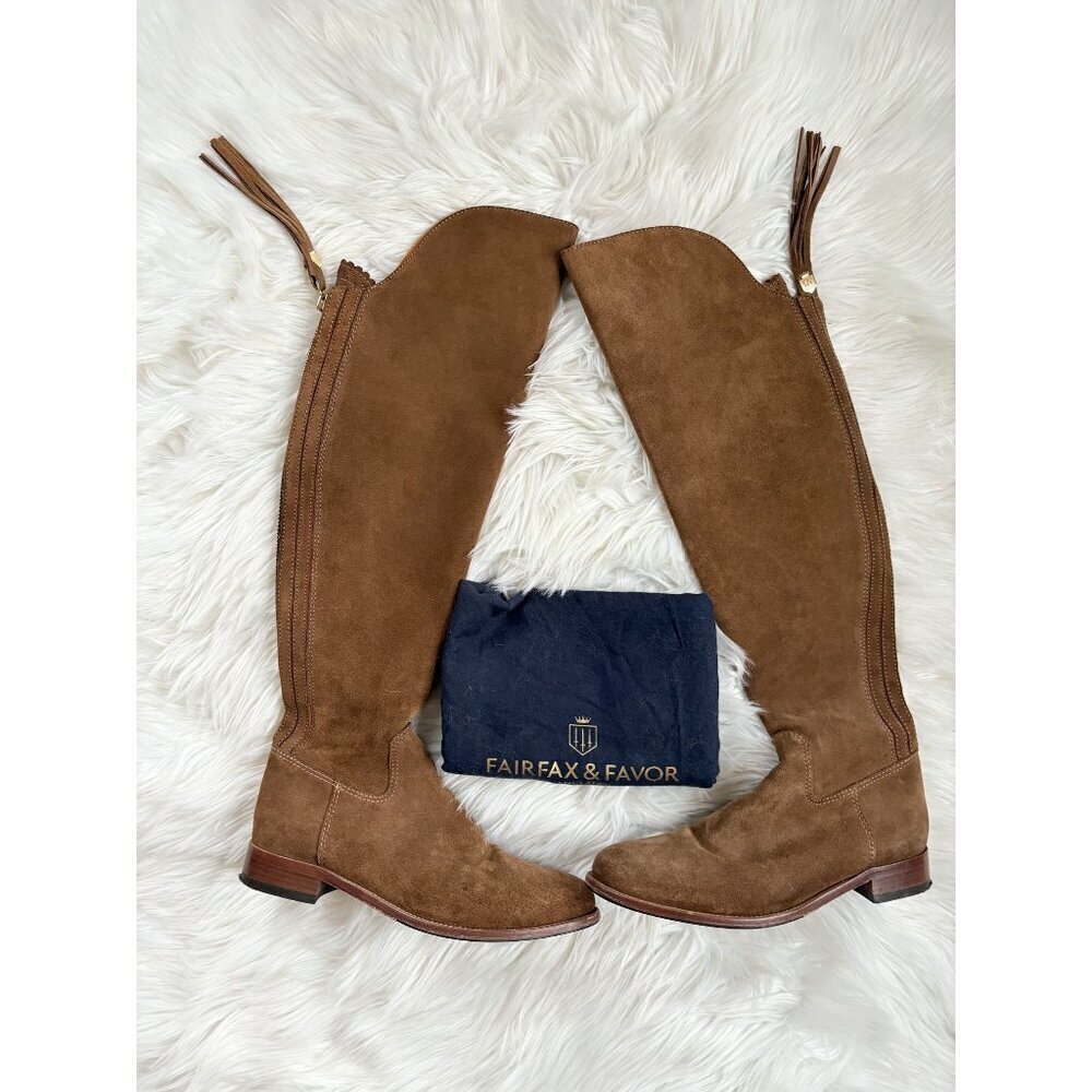Fairfax & Favor Amira Flat Boot Tan Suede Leather 42 10 - Picture 2 of 11